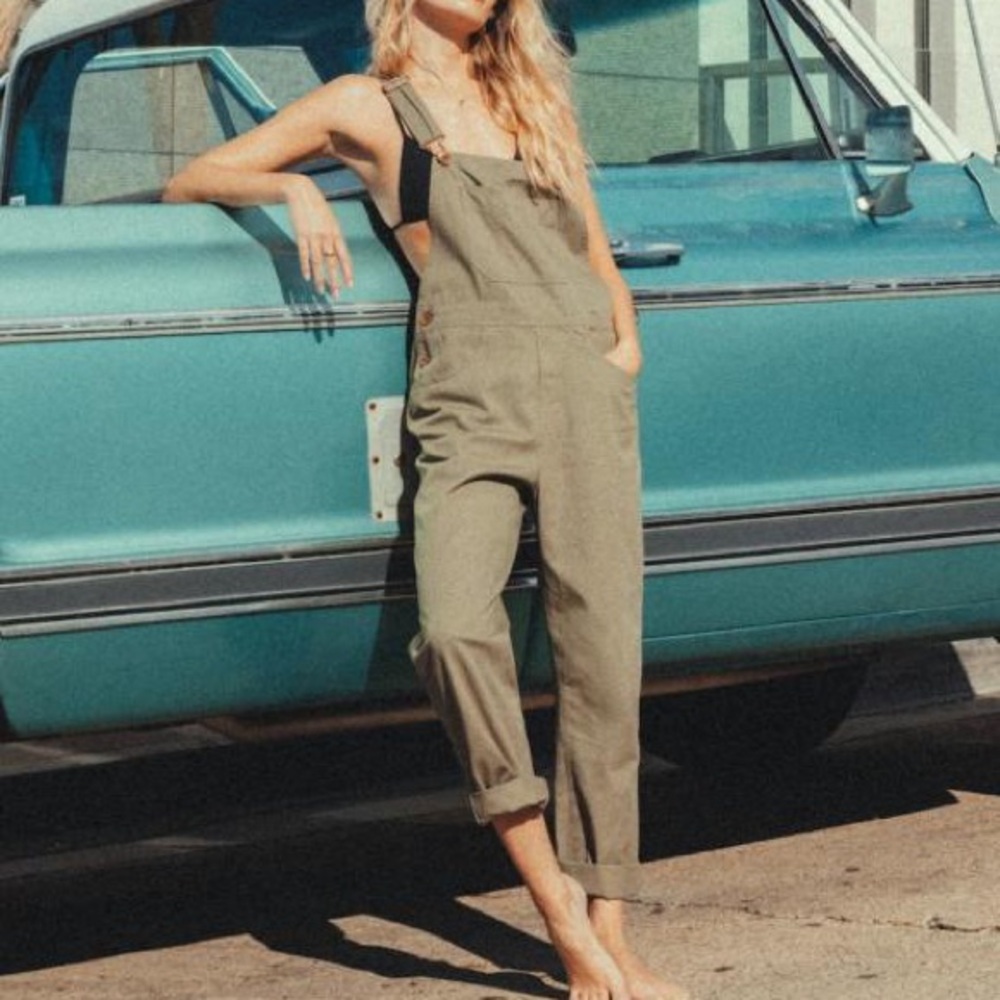 Brixton Costa Straight Leg Relaxed Fit Overalls Olive